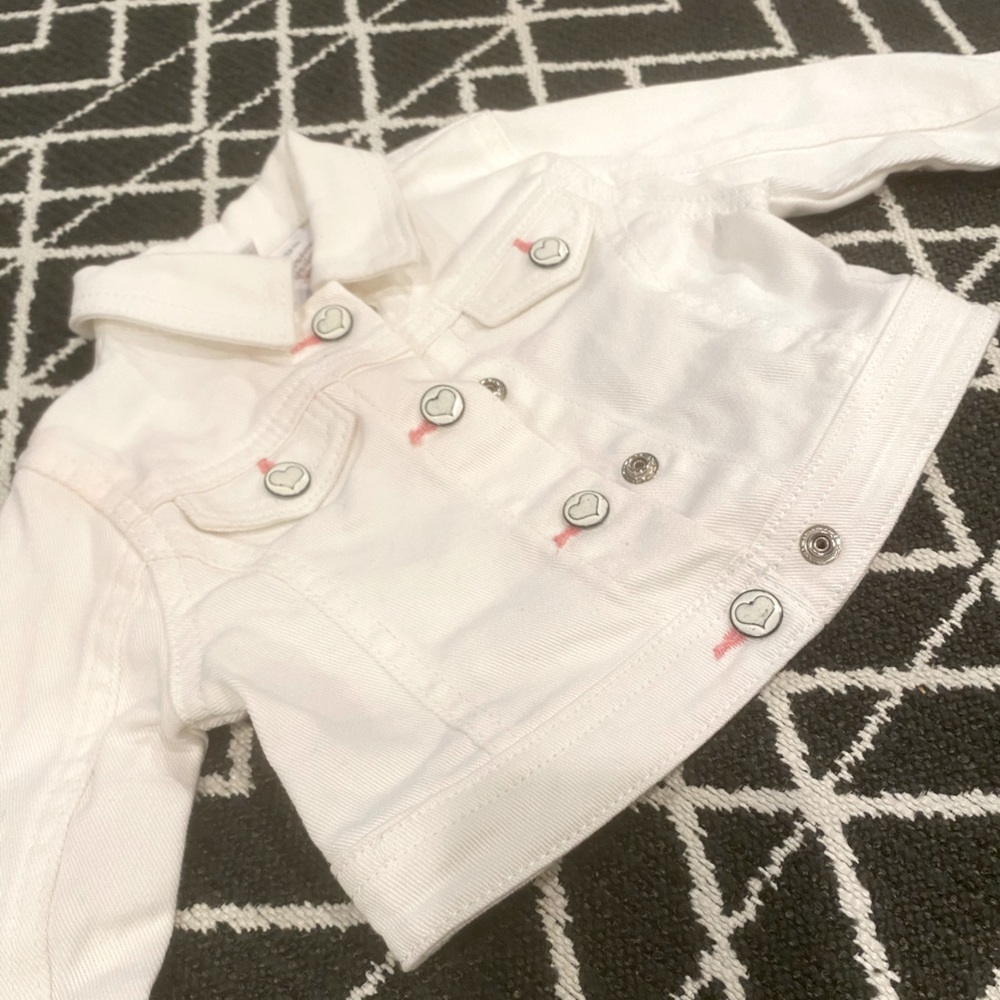 Amy Coe- Baby Girls White Denim Jacket Pink Heart